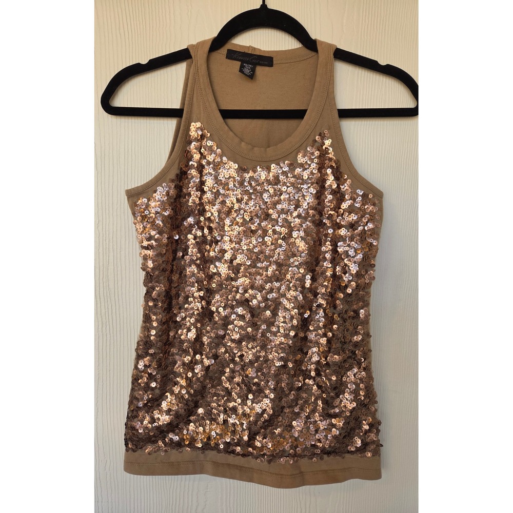 Kenneth Cole Rose Gold Sequin Front Tank Top Size XS Party Concert Statement